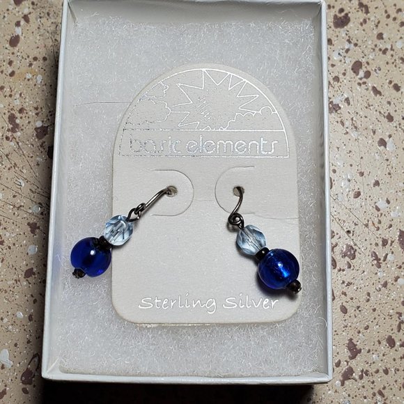 EARRINGS Sterling Silver Blue White Dangle Hook Valentines NWT Jewelry Box - Picture 1 of 6